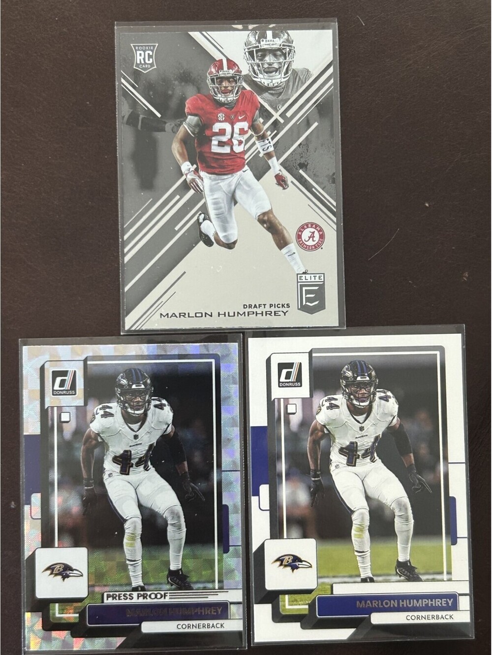 2017 MARLON HUMPHREY PANINI ELITE RC + 2022 DONRUSS HYPER PRESS PROOF+3 CARD LOT